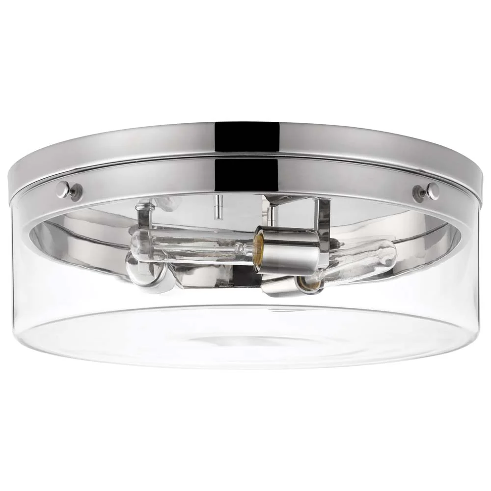 Intersection 60w Large Flush Mount Fixture Polished Nickel w/ Clear Glass