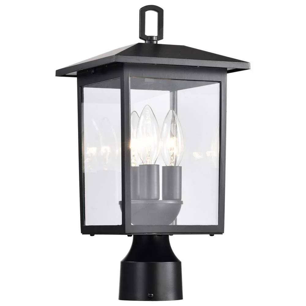 Jamesport Outdoor 15-in Post Light Lantern Matte Black w/ Clear Glass 120nv