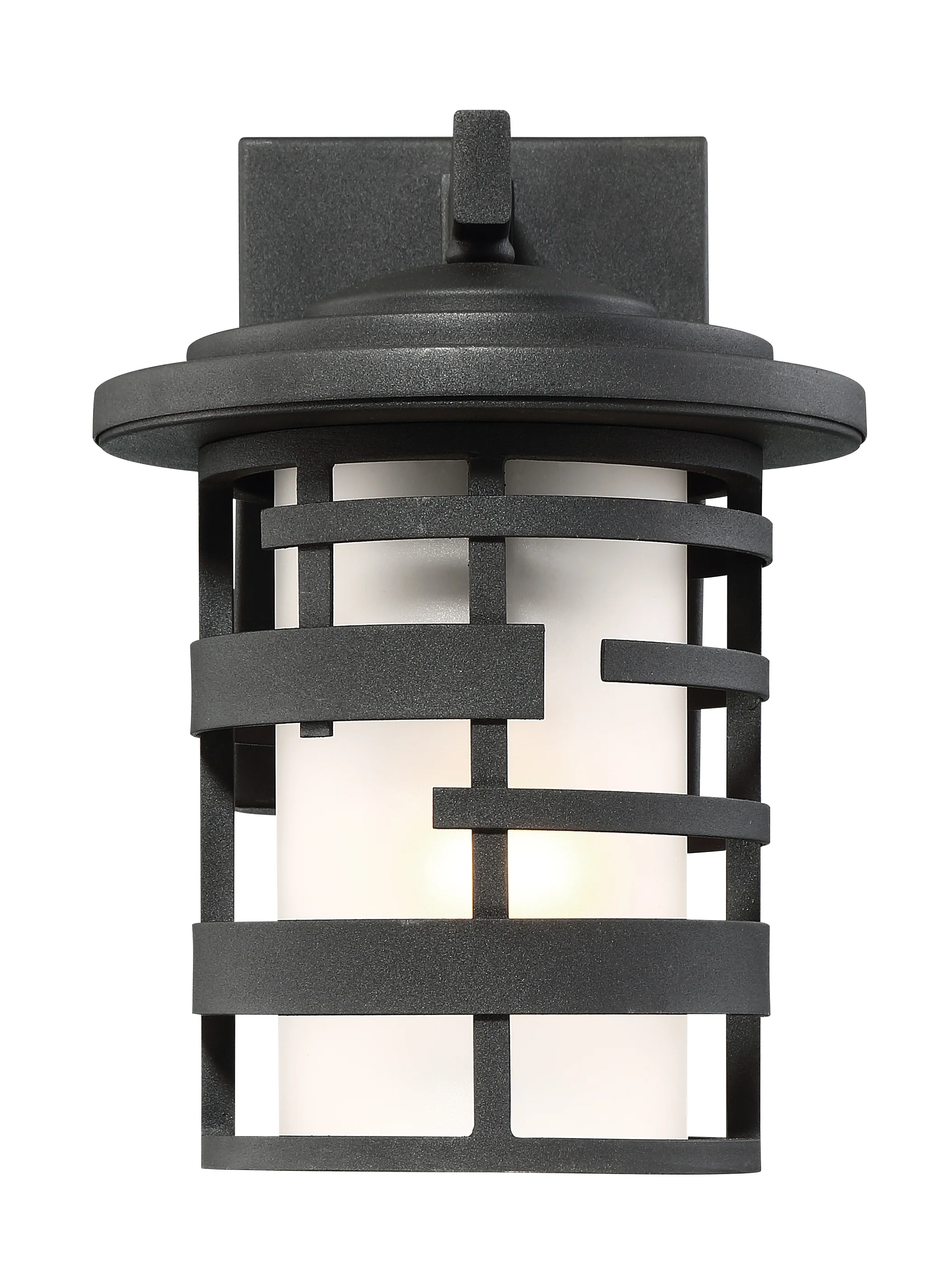 Nuvo Lansing 1-Light 10" Wall Lantern w/ Etched Glass in Textured Black Finish