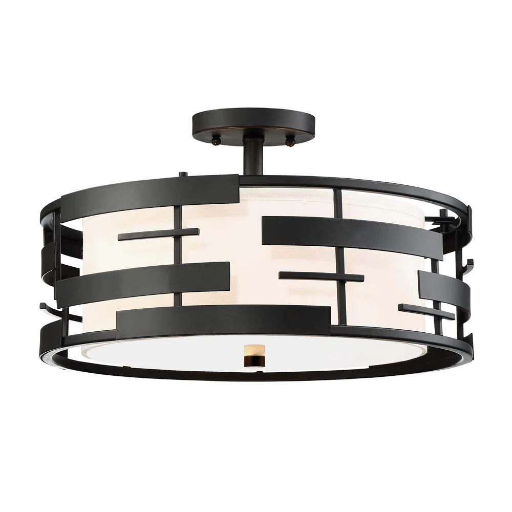 Lansing 3-Light Semi Flush Mounted Light Fixture in Textured Black Finish