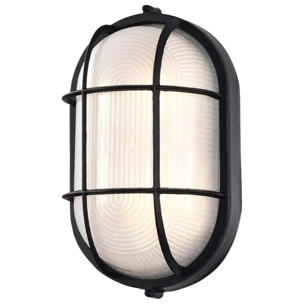LED Oval Bulk Head Fixture Black Finish w/ White Glass