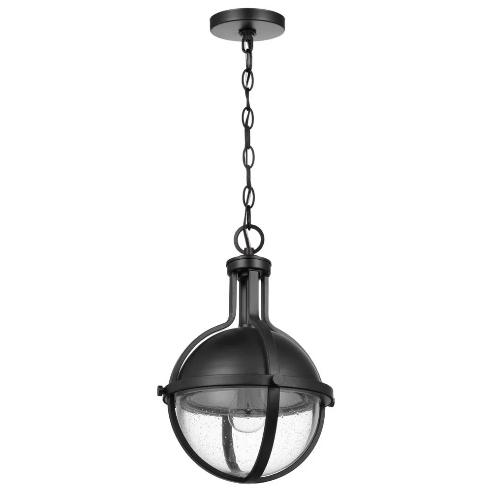 Lincoln Medium Pendant E26 Base 60w Matte Black Finish Clear Seeded Glass