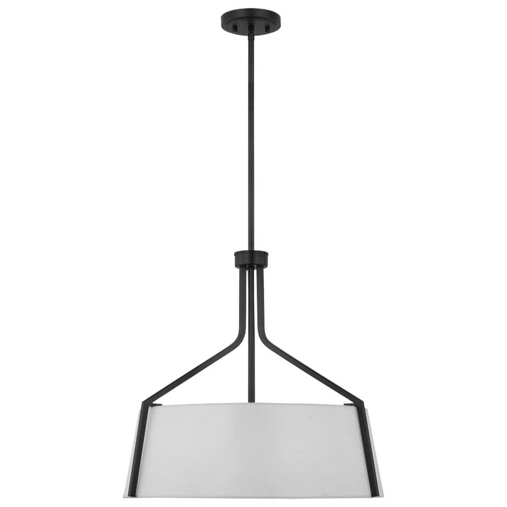 Livingston 4-Light Pendant E26 Base 60w Matte Black Finish White Fabric Shade