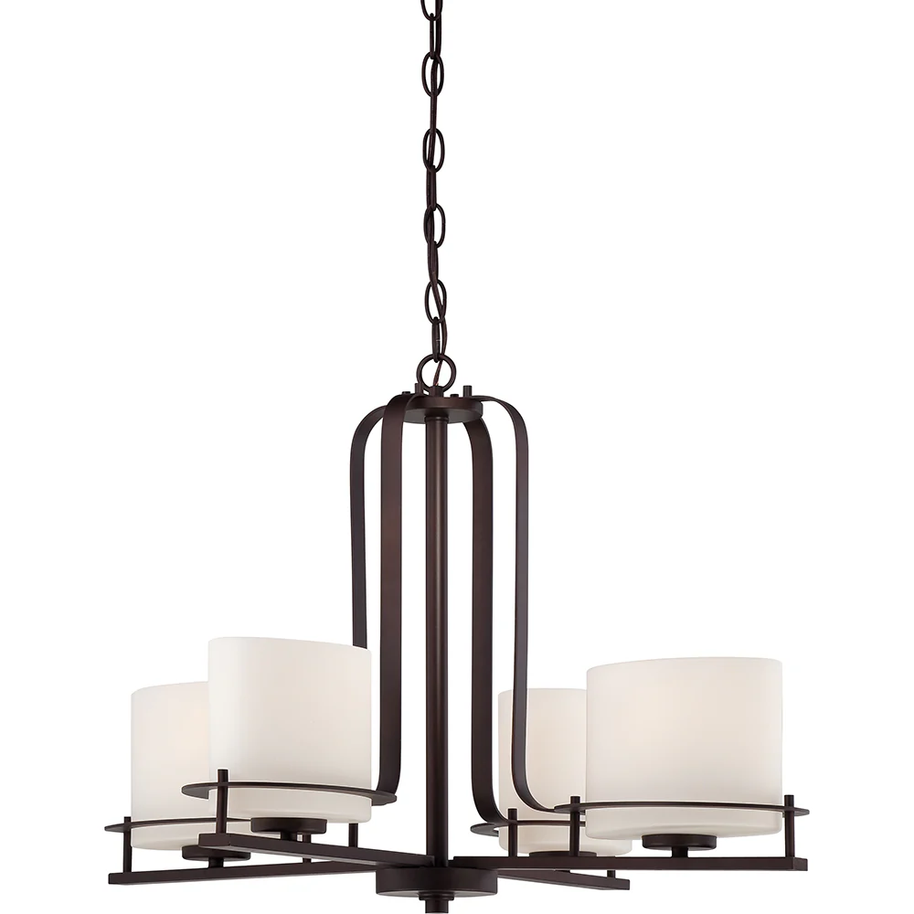 Nuvo Loren 4-Light Chandelier w/ Etched Opal Glass in Venetian Bronze Finish