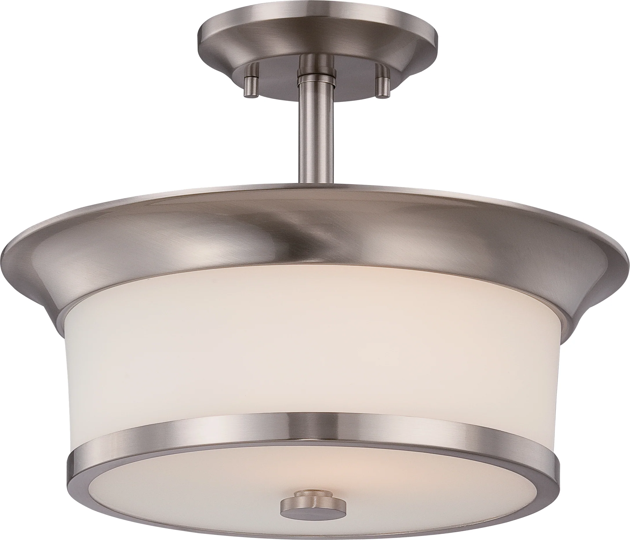 Nuvo Mobili 2-Light Semi Flush Fixture w/ Satin White Glass in Brushed Nickel