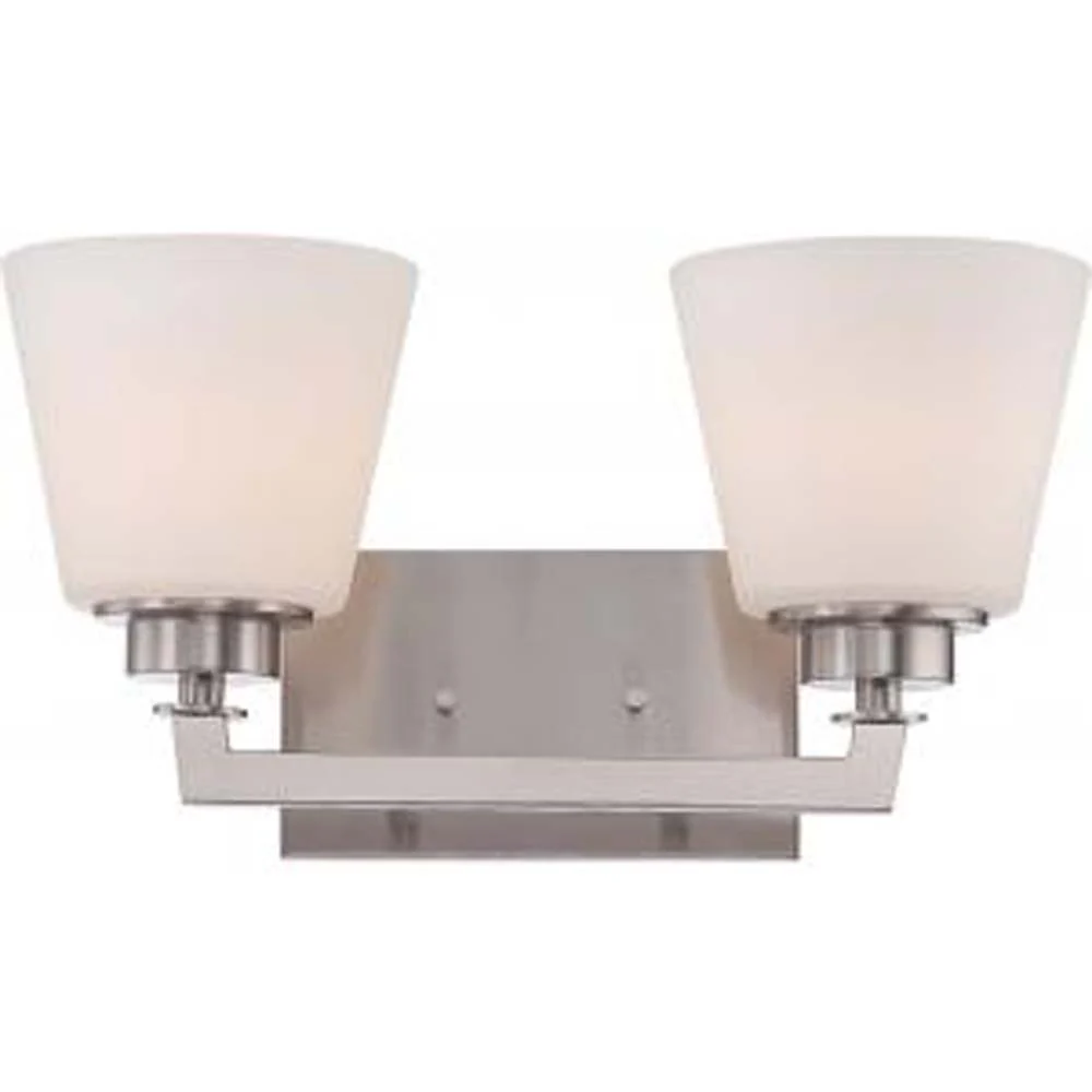 Nuvo Mobili 2-Light Vanity Fixture w/ Satin White Glass in Brushed Nickel Finish