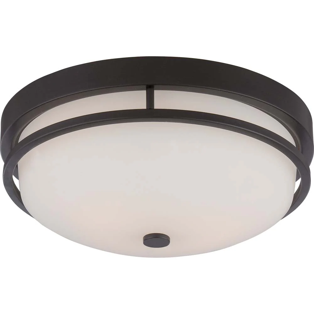 Nuvo Neval 2-Light Flush Fixture w/ Satin White Glass in Sudbury Bronze Finish