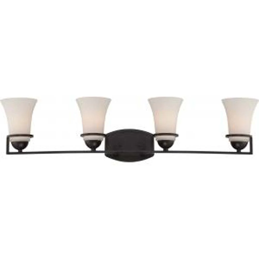 Nuvo Neval 4-Light Vanity Fixture w/ Satin White Glass in Sudbury Bronze Finish