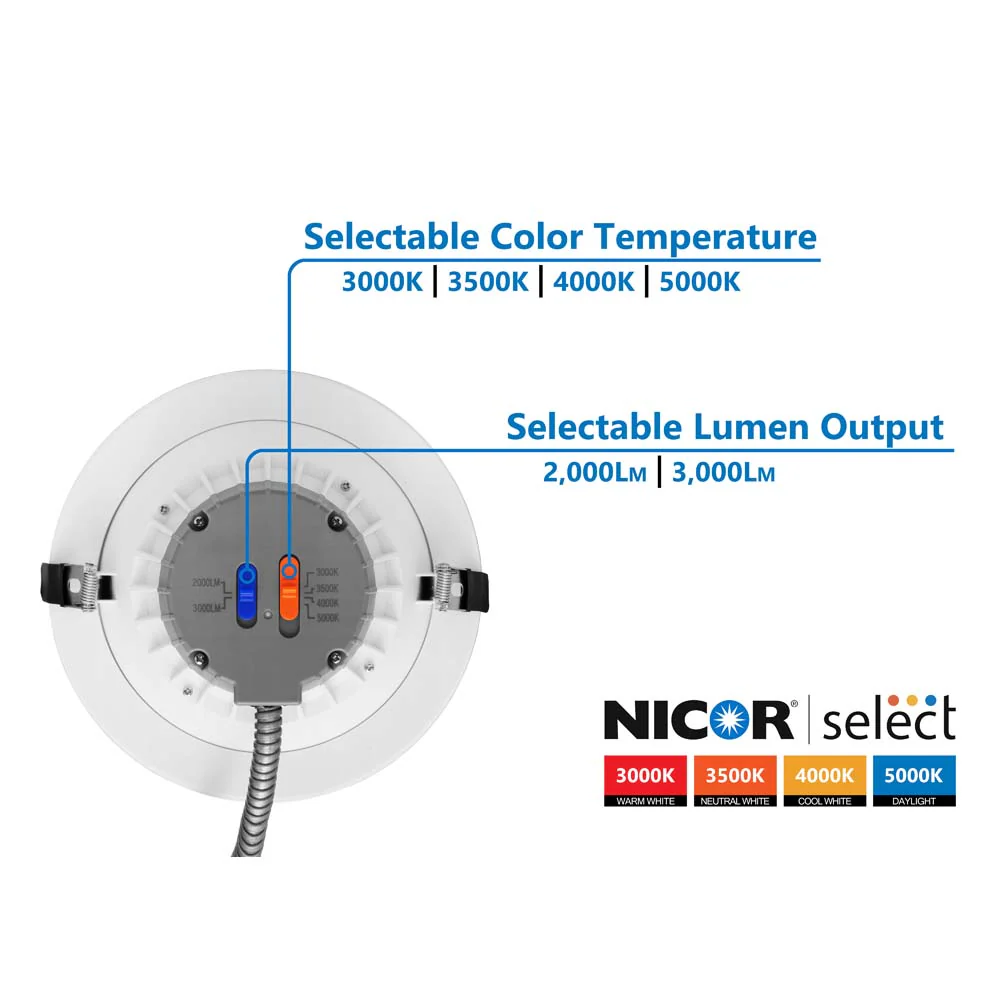 Nicor CLR-Select 8-inch Nickel H/O Commercial Canless LED Downlight Kit - Image 3