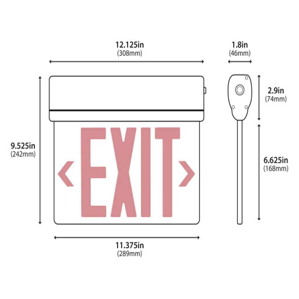Nicor EXL220 Edge-Lit LED Emergency Exit Sign Clear with Red Lettering - Image 2