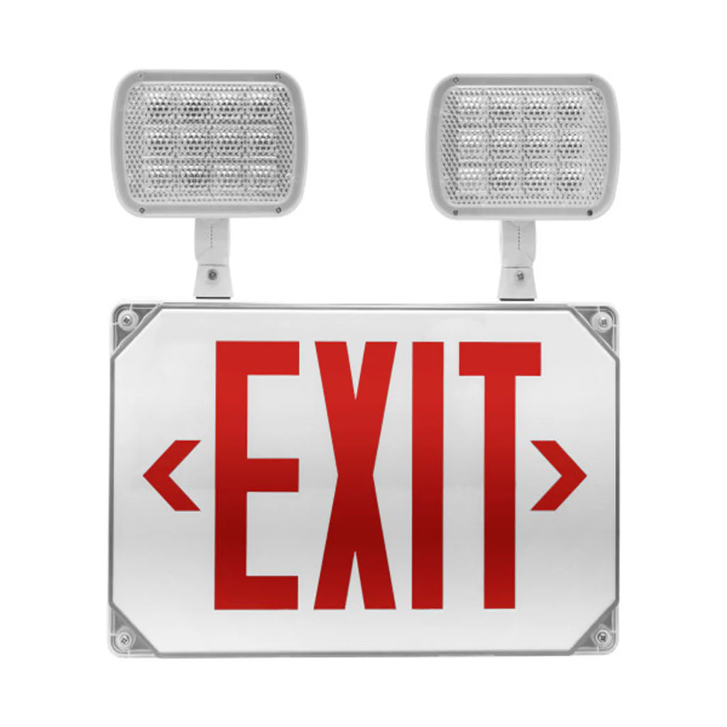 Nicor LED Emergency Exit Sign with Adjustable Light Heads Red Lettering
