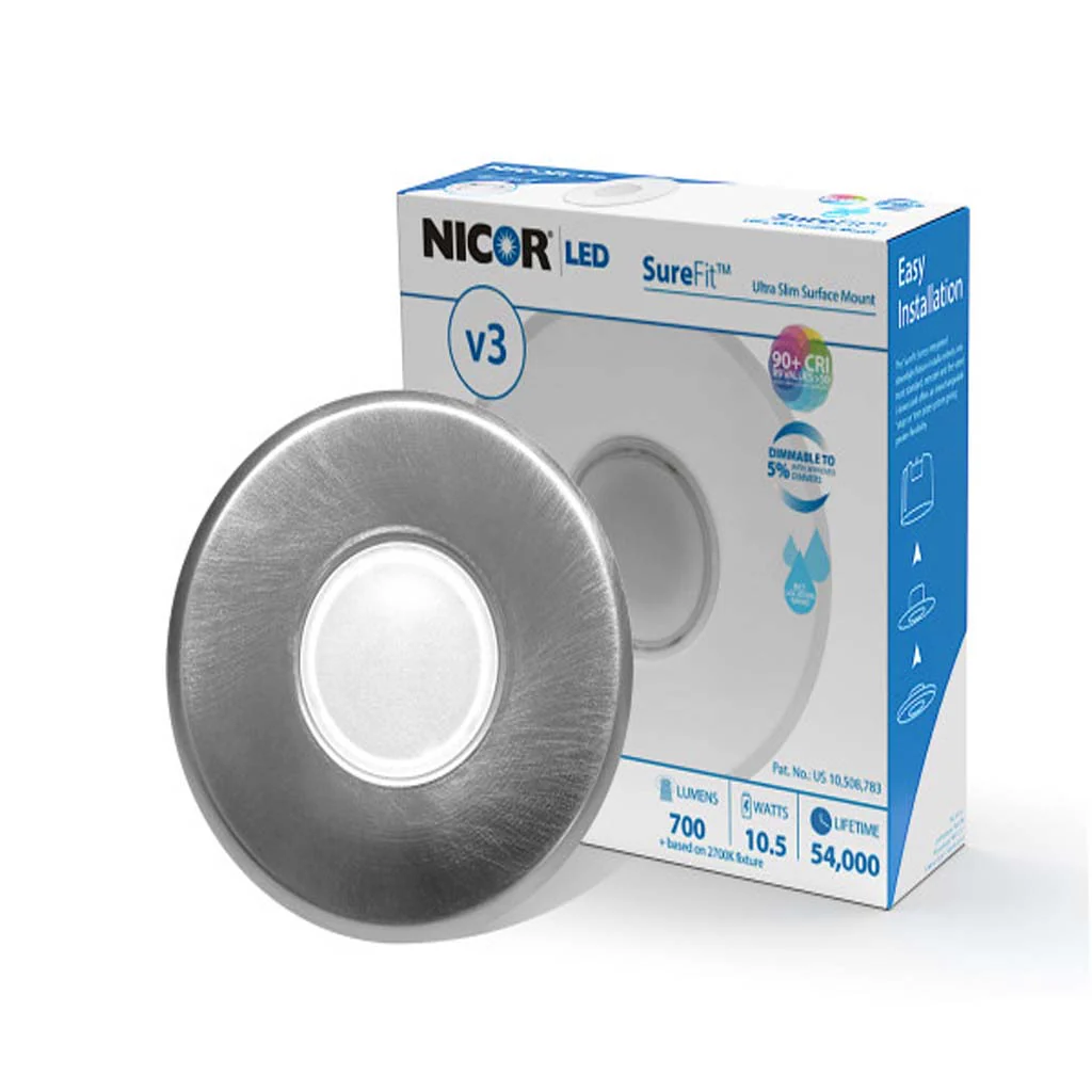 Nicor LED Flush Mount Ceiling Light 5000K with Round Nickel Trim