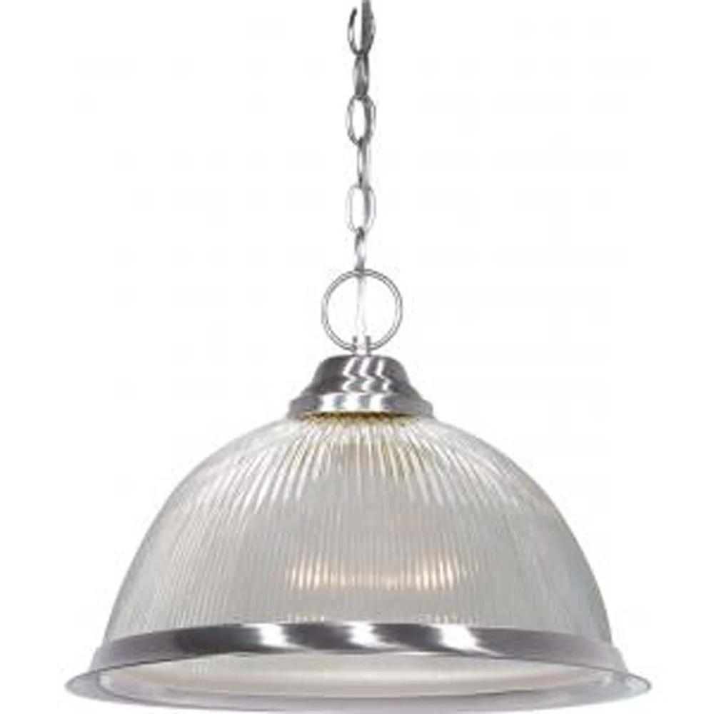 Nuvo 1-Light 15" Brushed Nickel Pendant Light Fixture w/ Clear Prismatic Dome