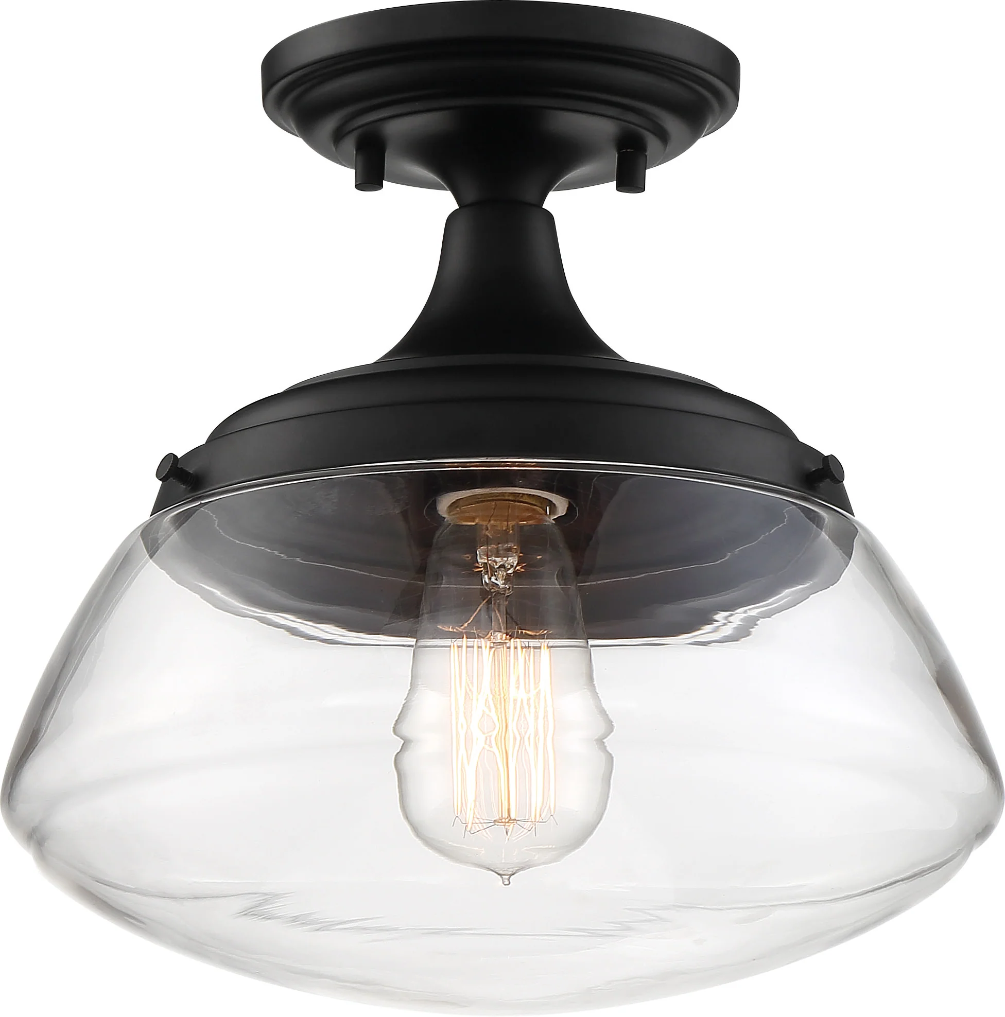 Nuvo 100W A19 Kew Close-To-Ceiling Semi Flush 120v Aged Bronze & Clear Shade