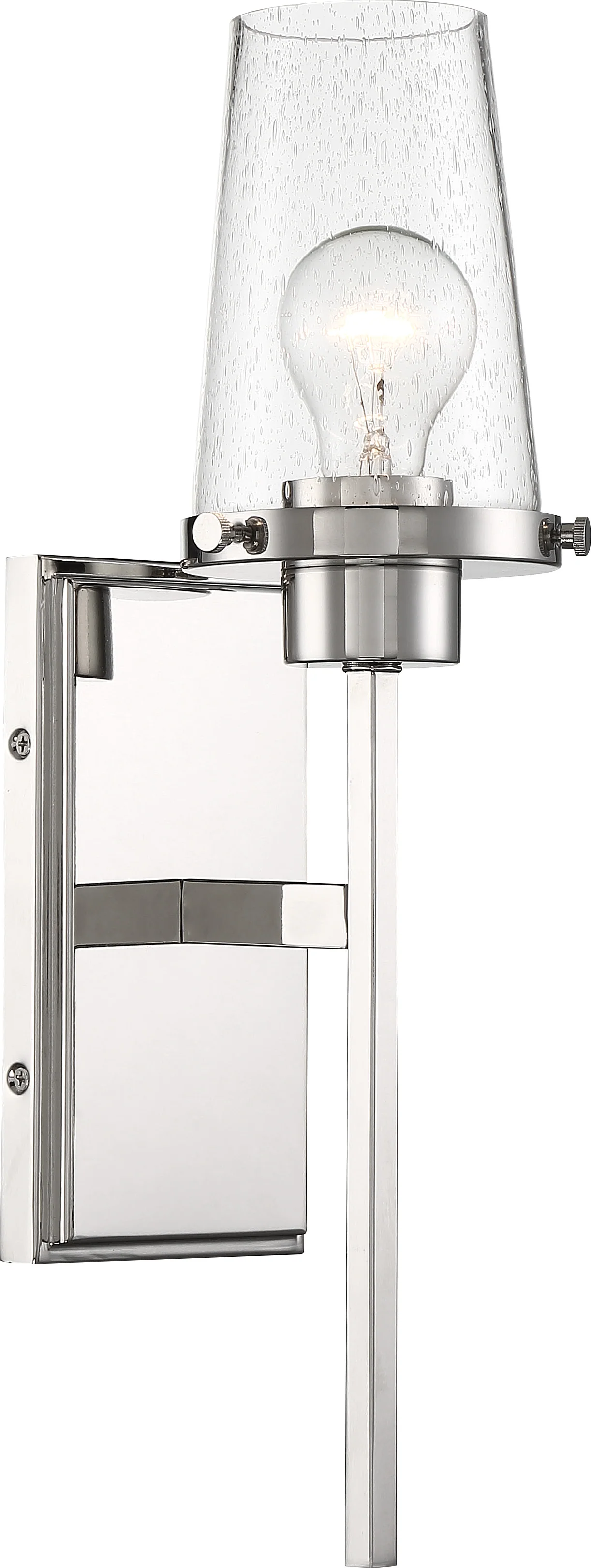 Nuvo 100W A19 Rector Wall 1-Light 120v Polished Nickel & Clear Seeded Shade