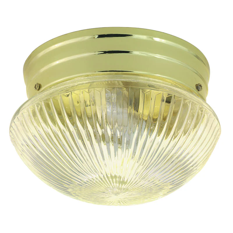 Nuvo 2-Light 10" Flush Mount w/ Clear Ribbed Mushroom in Polished Brass Finish