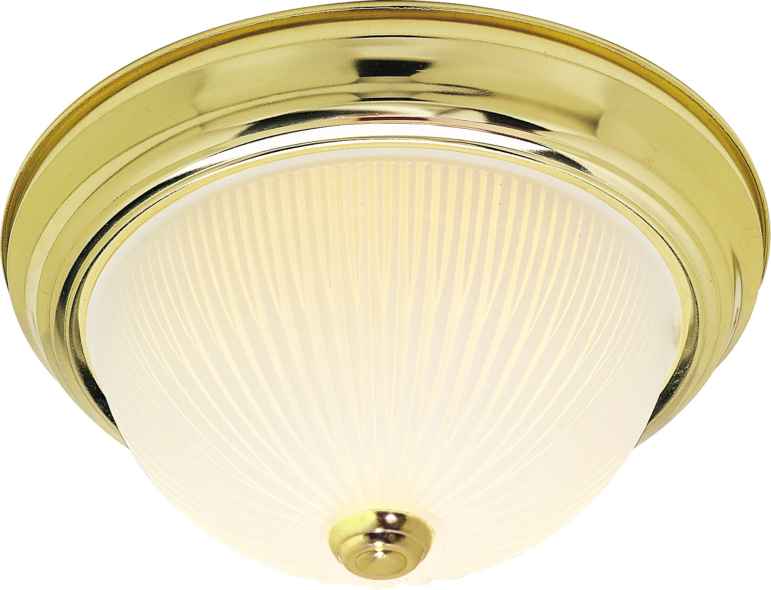 Nuvo 2-Light 11" Flush Mount w/ Frosted Ribbed in Polished Brass Finish