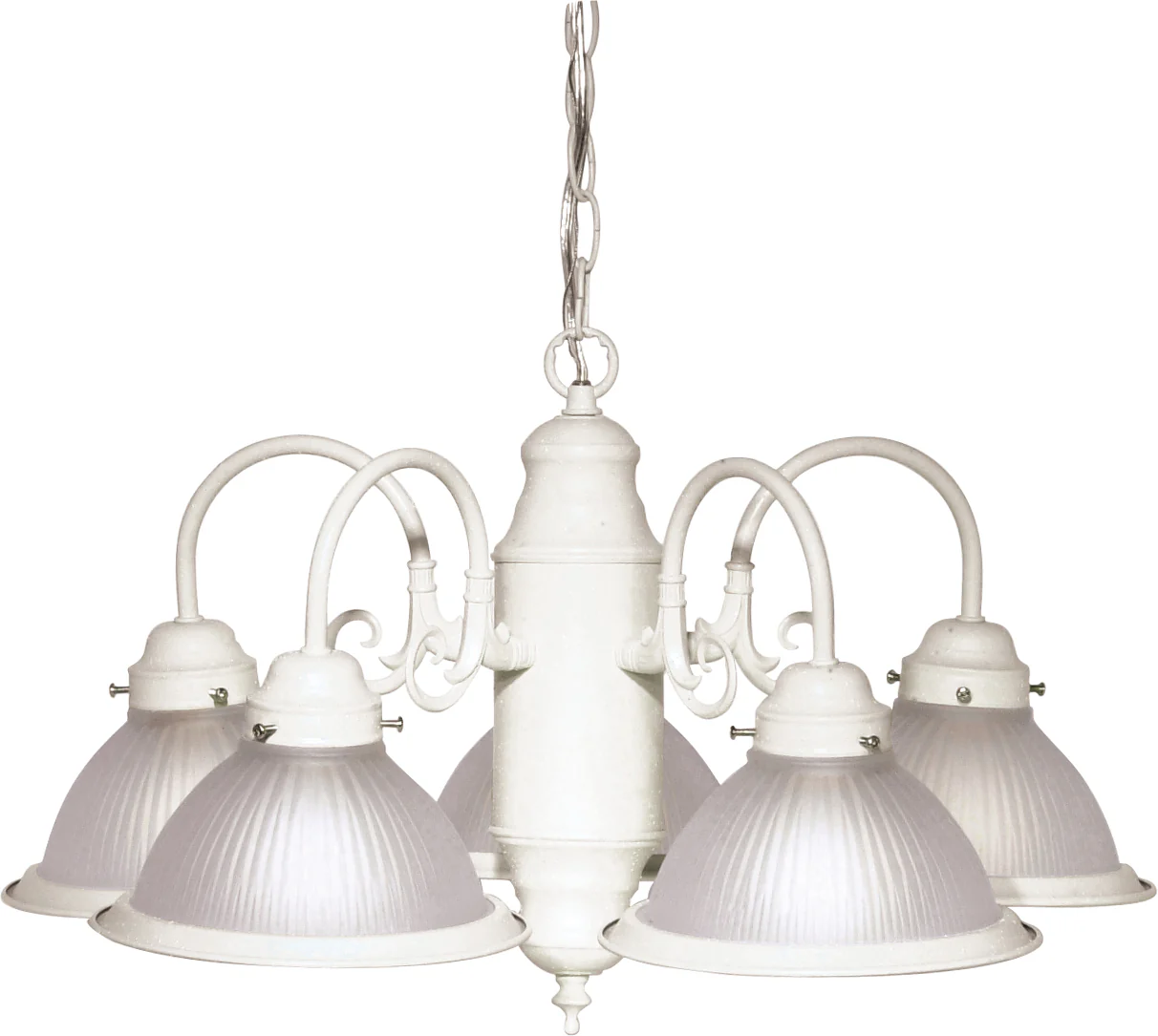 Nuvo 5-Light 22" Chandelier w/ Frosted Ribbed Shades in Textured White Finish