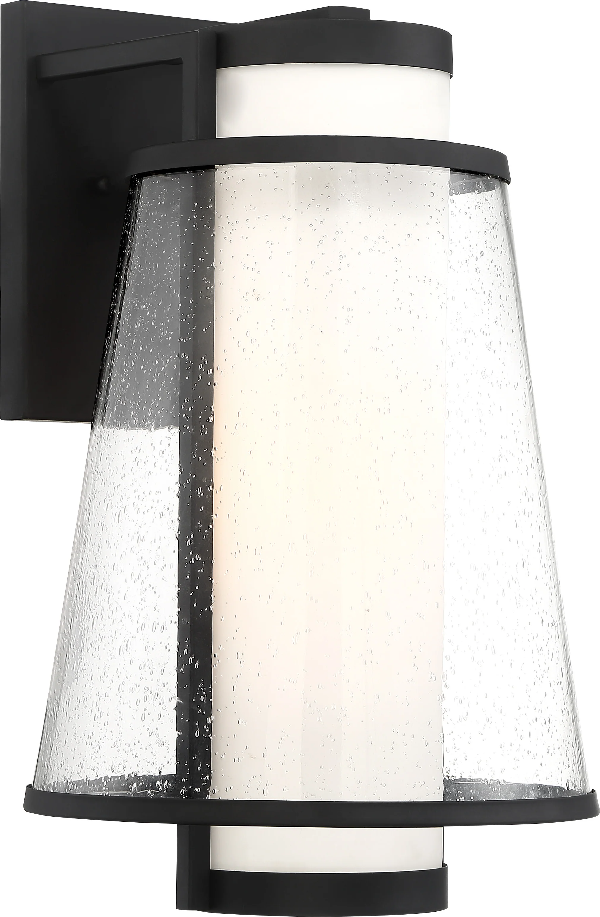Nuvo Anau 1-Light Large Wall Lantern w/ Etched Opal Clear Glass in Matte Black