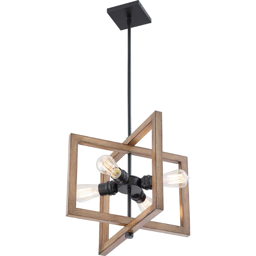 Nuvo 60w A19 Beacon Pendants 4-Light 120v Black with Honey Wood finish