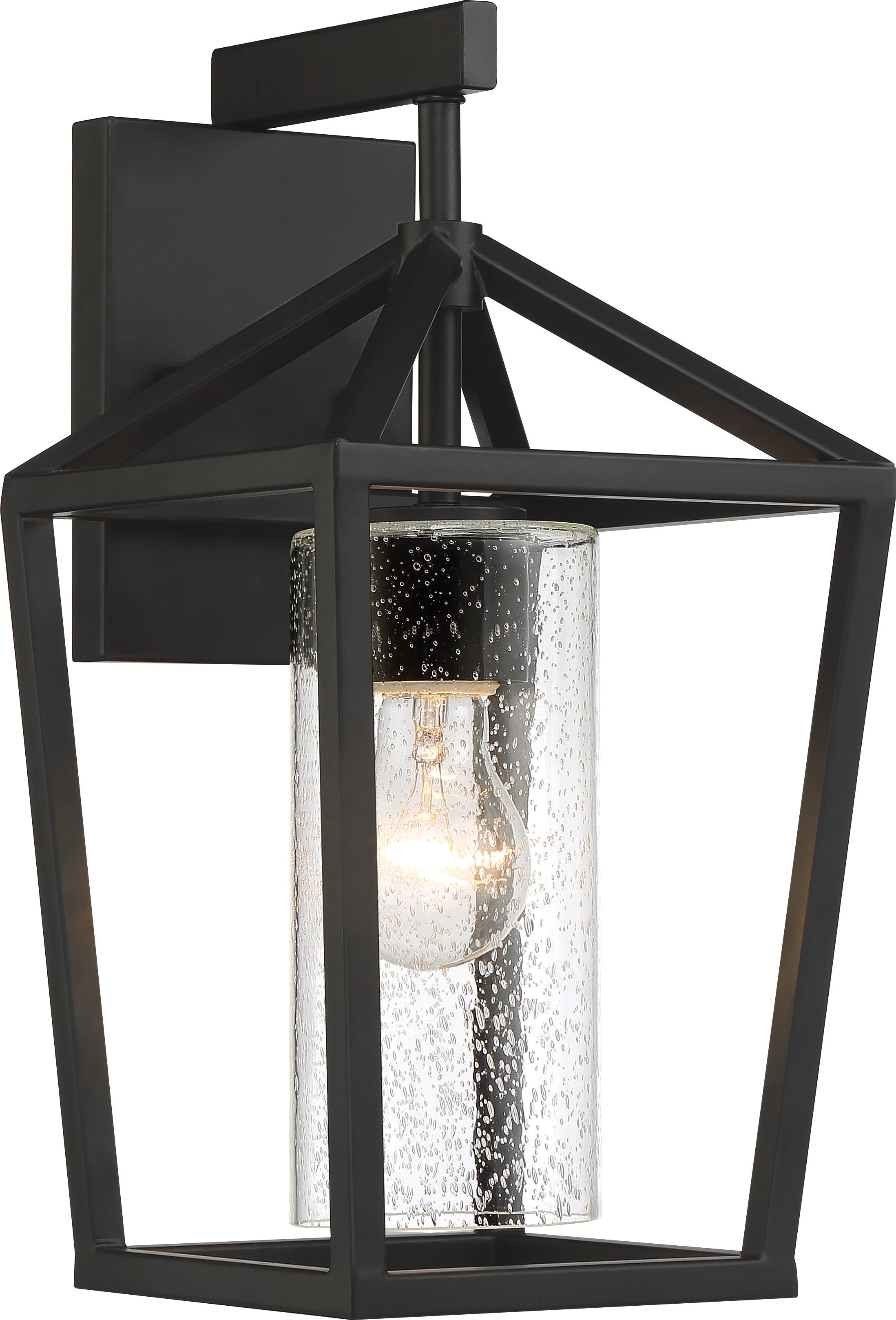 Nuvo Hopewell 1-Light Medium Wall Lantern w/ Clear Seeded Glass in Matte Black