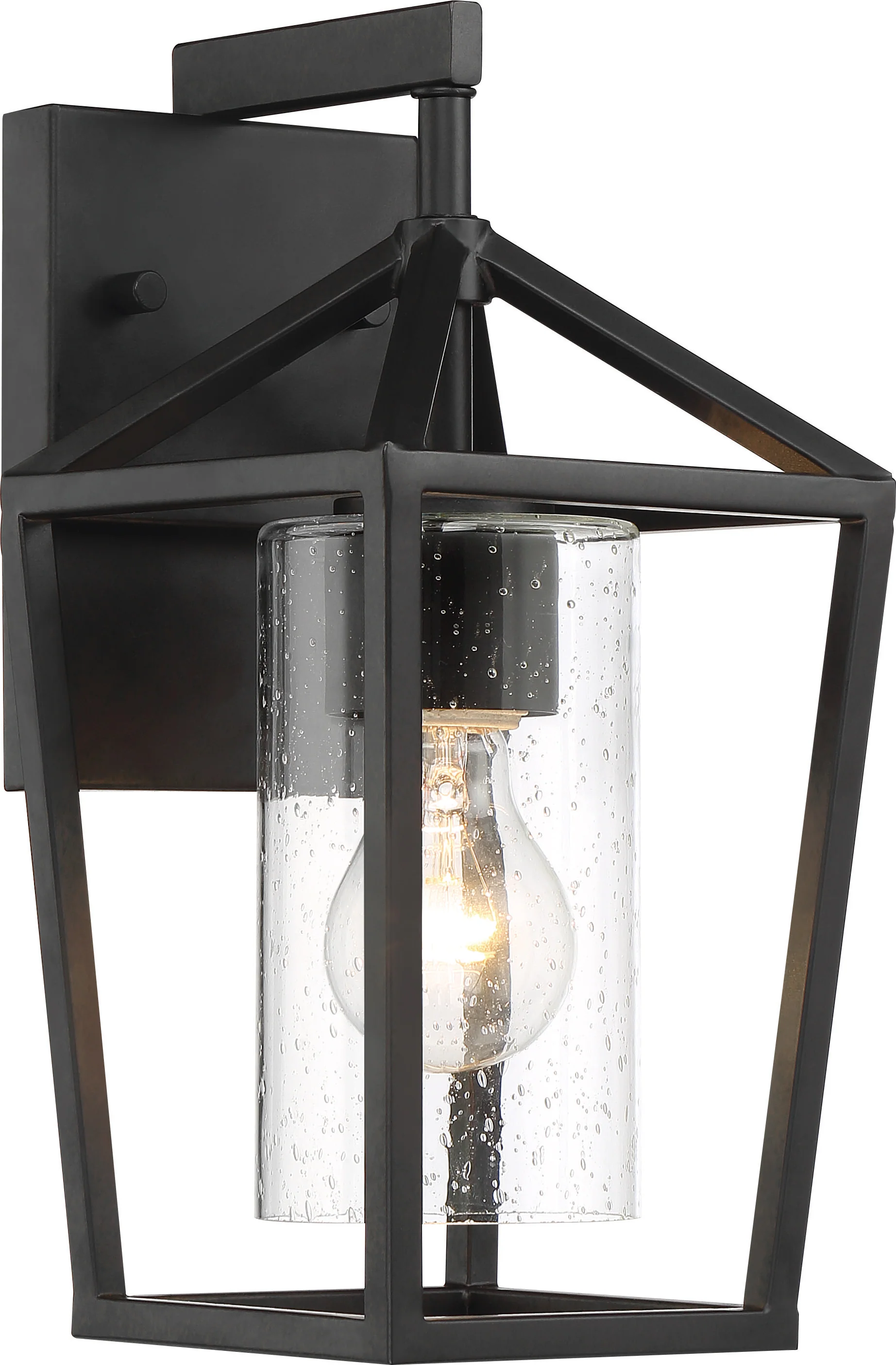 Nuvo Hopewell 1-Light Small Wall Lantern w/ Clear Seeded Glass in Matte Black