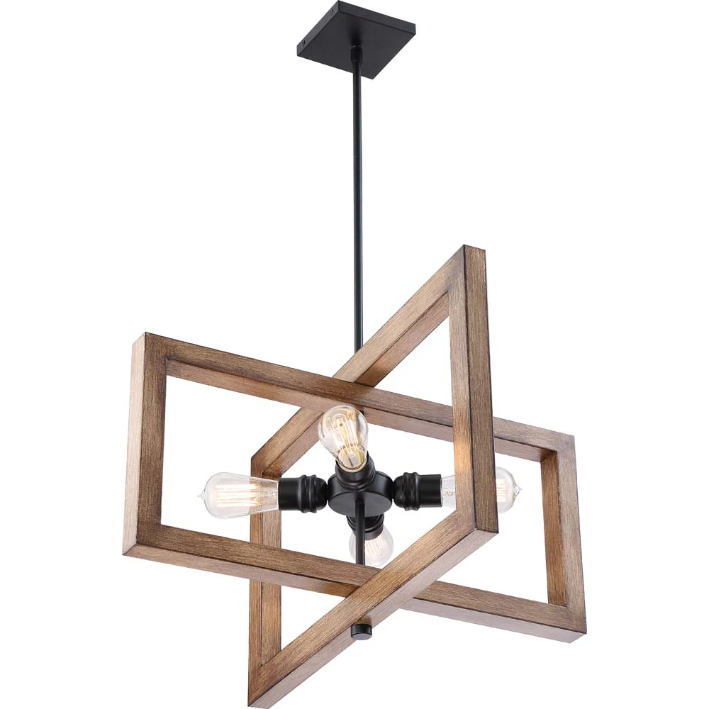 Nuvo 60w ST19 Beacon Pendants 4-Light 120v Black with Honey Wood finish