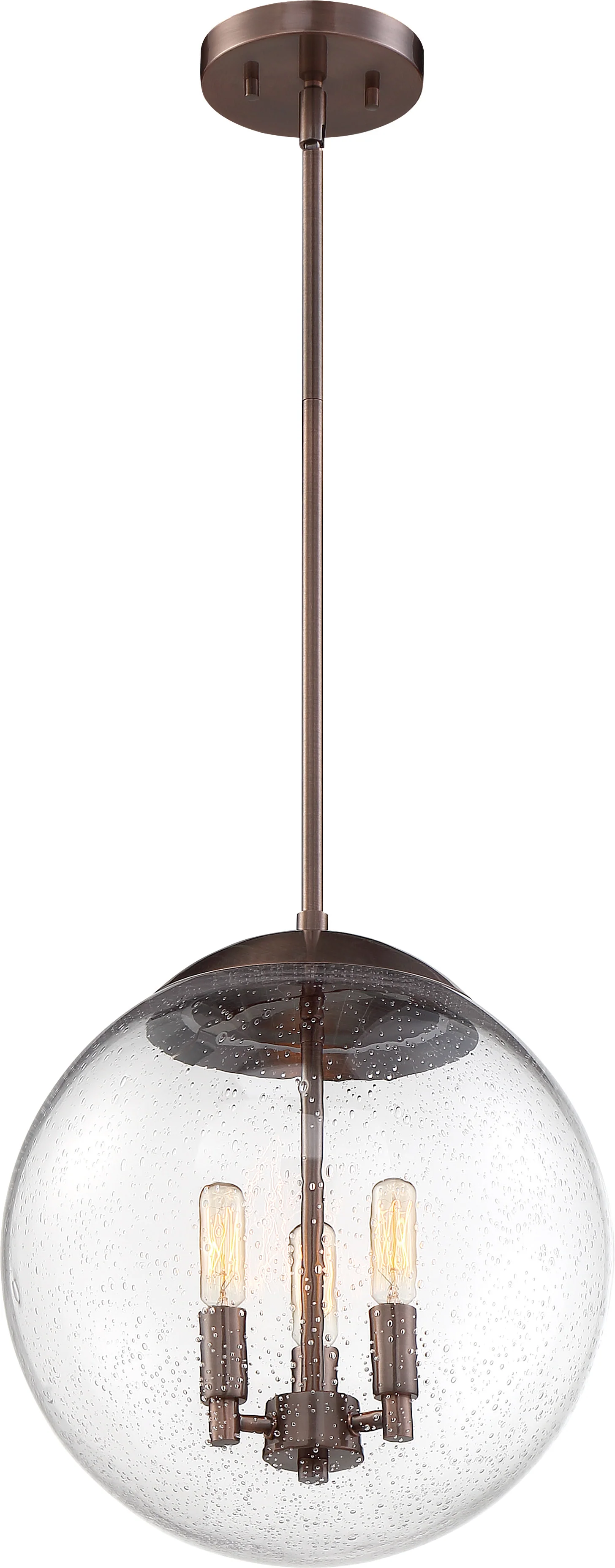 Nuvo 60w T9 Ariel Pendants 3-Light 120v Antique Copper & Clear Seeded Shade