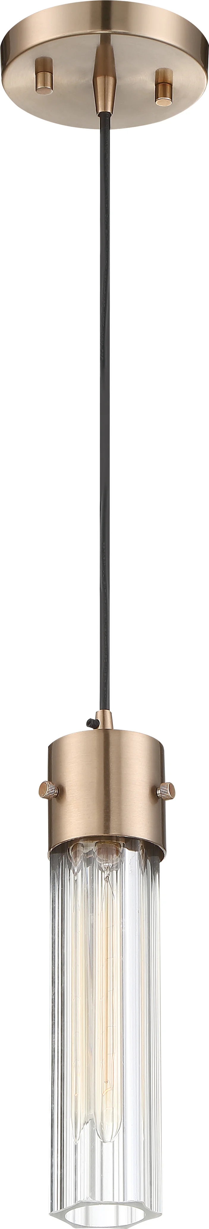 Nuvo 60w T9 Eaves Pendants 1-Light 120v Copper Brass & Clear Ribbed & Shade