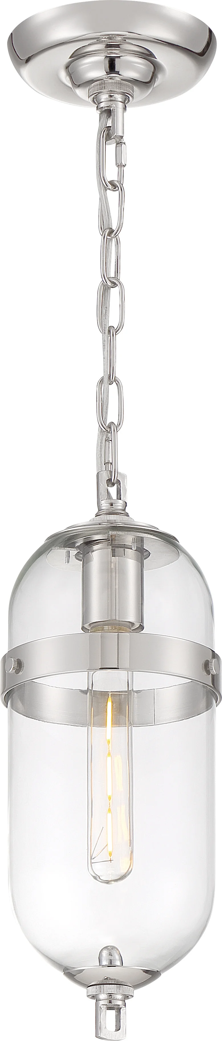 Nuvo 60w T9 Fathom Mini Pendants 120v Polished Nickel & Clear Shade