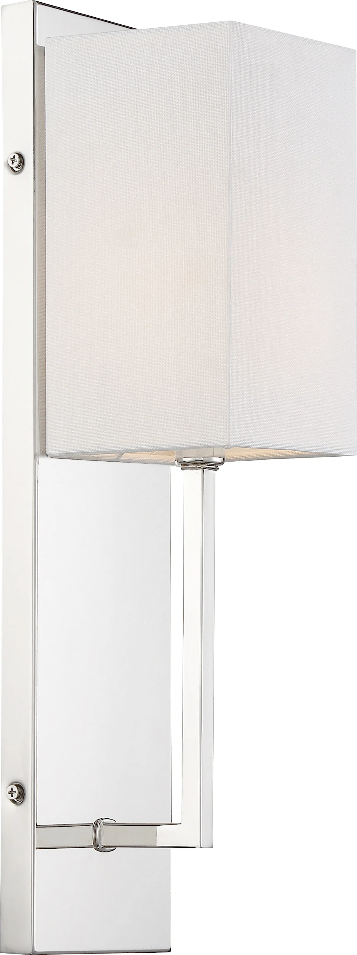Nuvo 60w Type B Vesey Wall 1-Light 120v Polished Nickel & White Fabric Shade