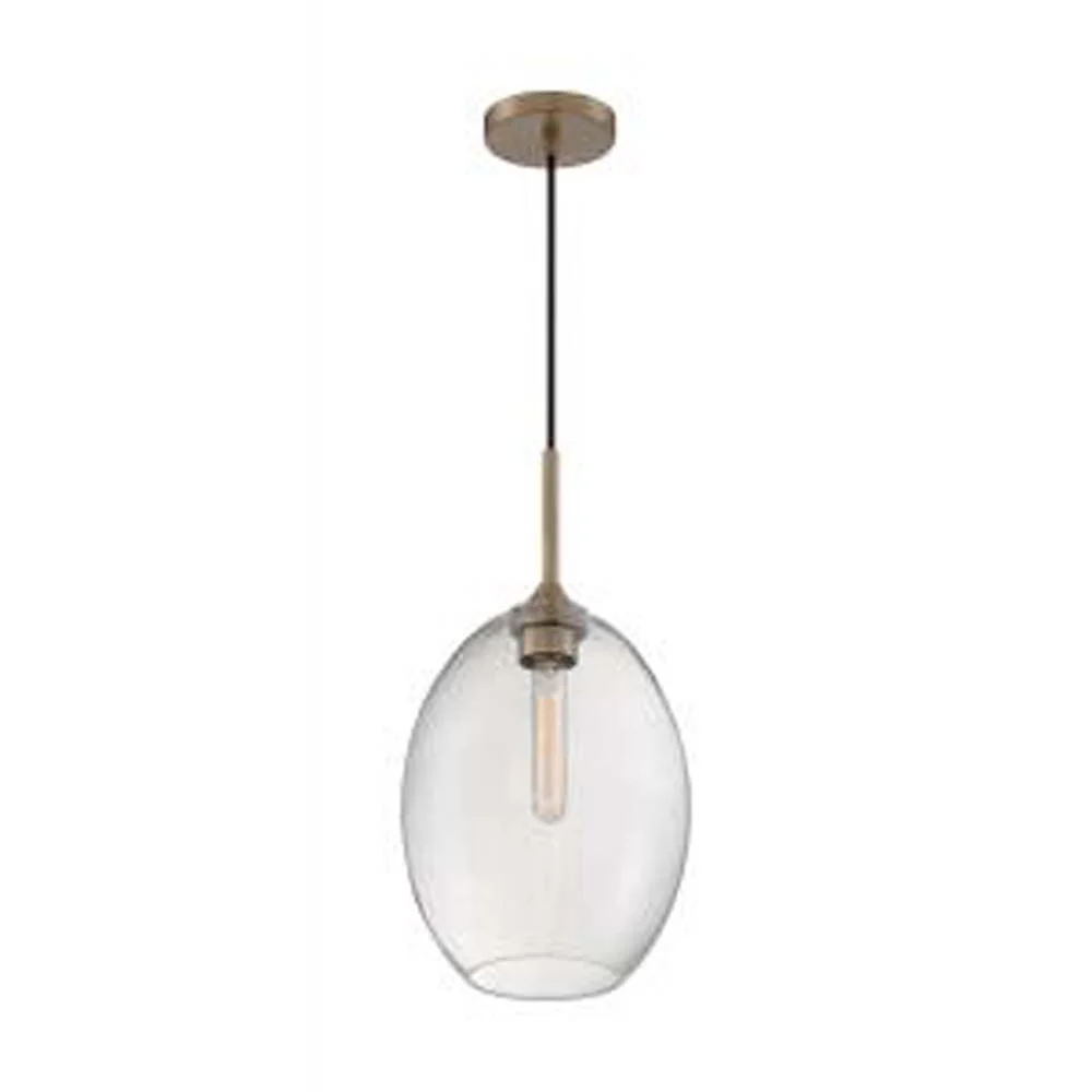 Nuvo Aria 1-Light Medium Pendant w/ Seeded Glass in Burnished Brass Finish