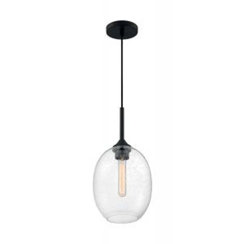 Nuvo Aria 1-Light Small Pendant w/ Seeded Glass in Matte Black Finish