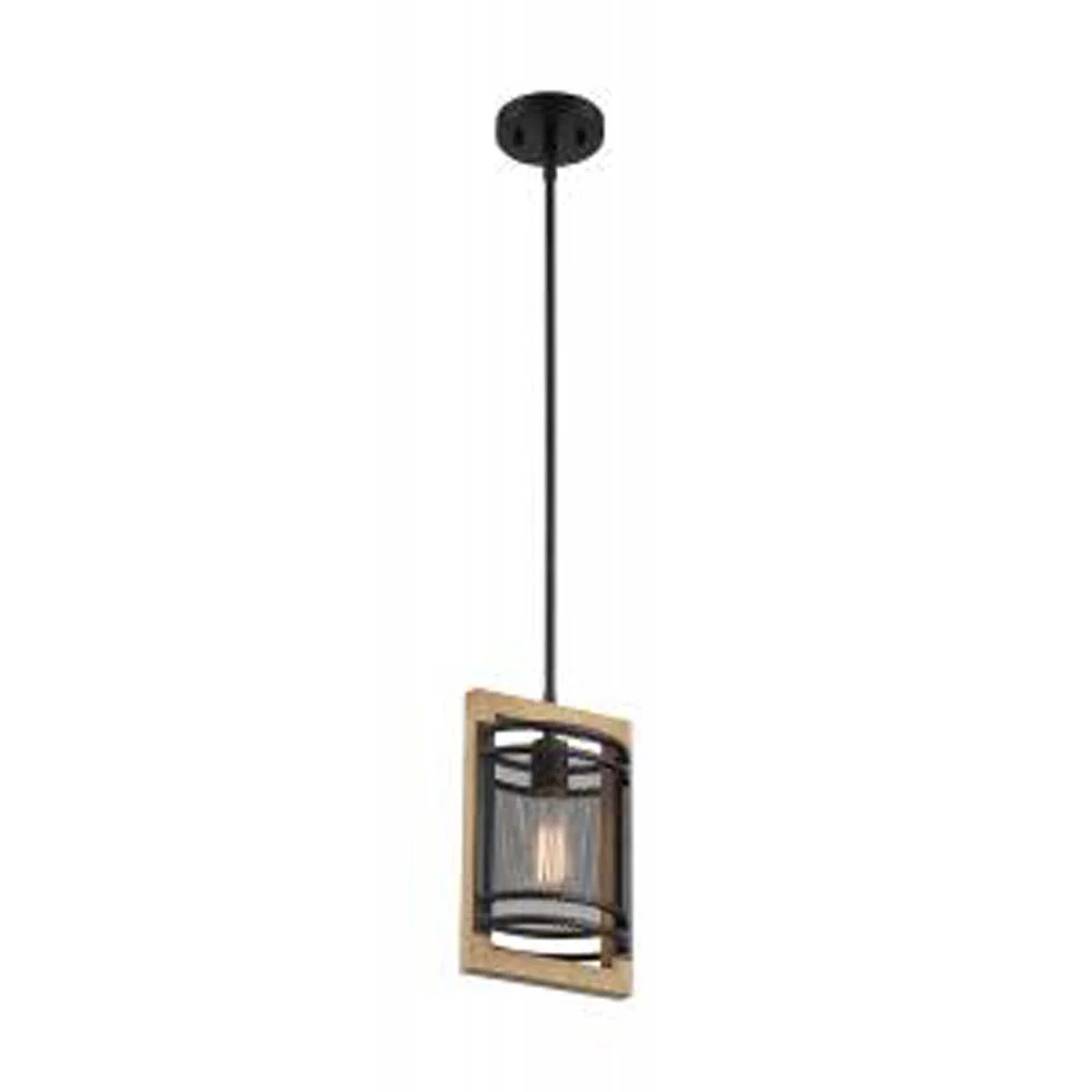 Nuvo Atelier 1-Light Mini Pendant w/ Black & Honey Wood Finish