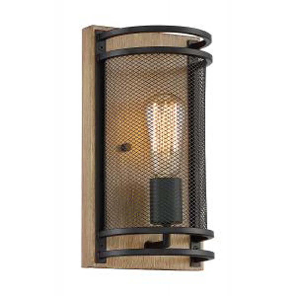 Nuvo Atelier 1-Light Sconce w/ Black & Honey Wood Finish