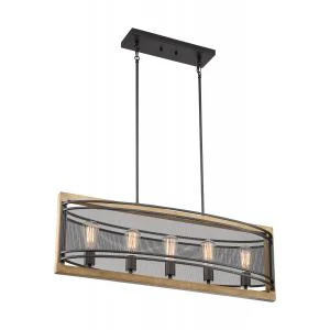 Nuvo Atelier 5-Light Pendant w/ Black & Honey Wood Finish