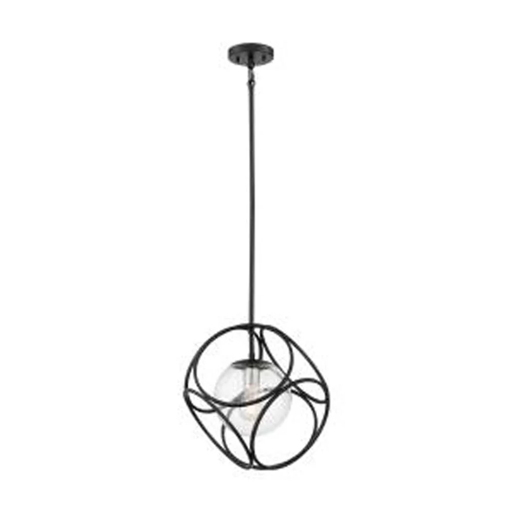 Nuvo Aurora 1-Light Mini Pendant w/ Seeded Glass Black in Polished Nickel Finish