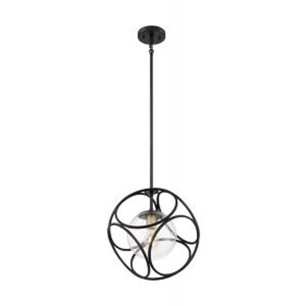 Nuvo Aurora 1-Light Mini Pendant w/ Seeded Glass Black in Vintage Brass Finish