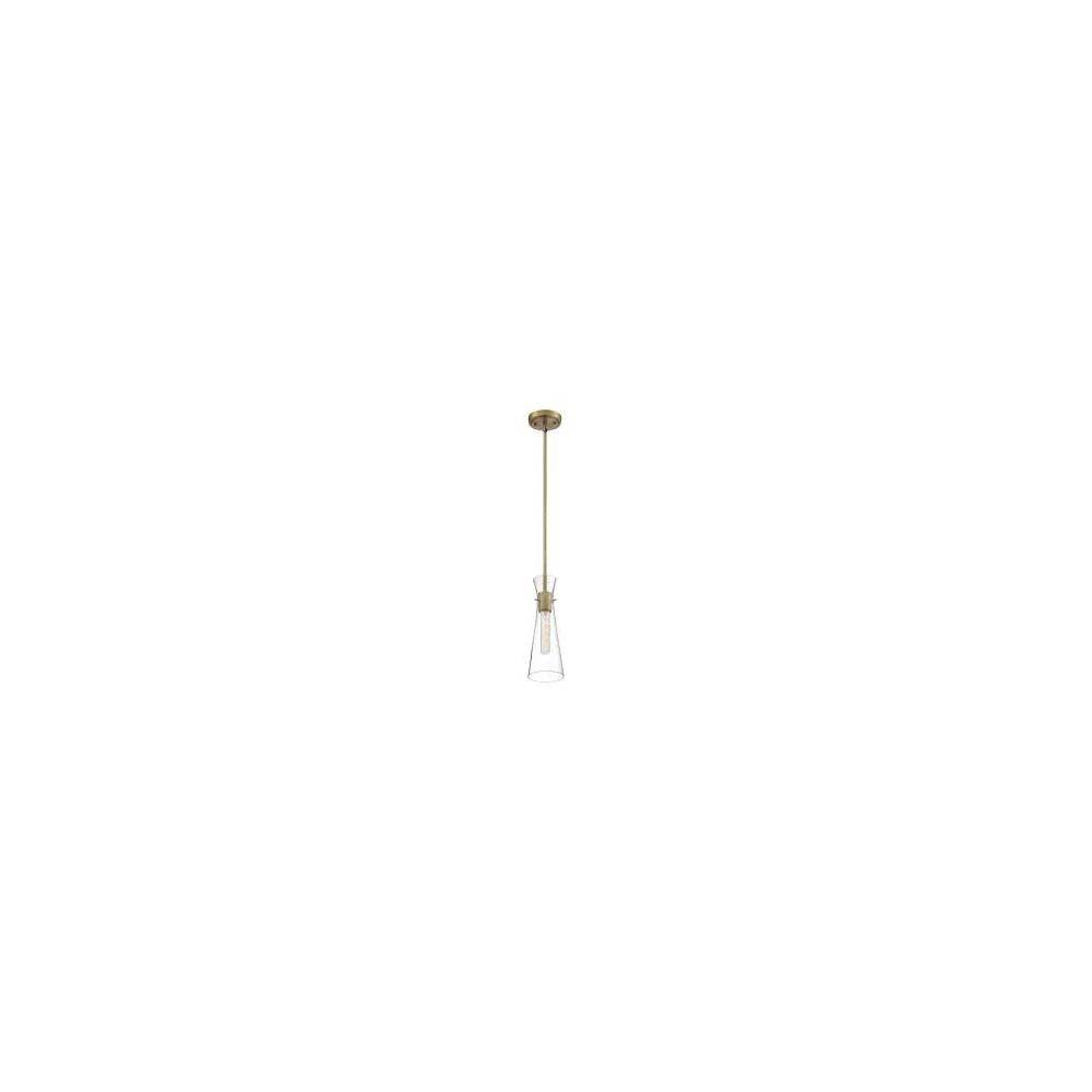 Nuvo Bahari 1-Light Mini Pendant w/ Clear Glass in Vintage Brass Finish