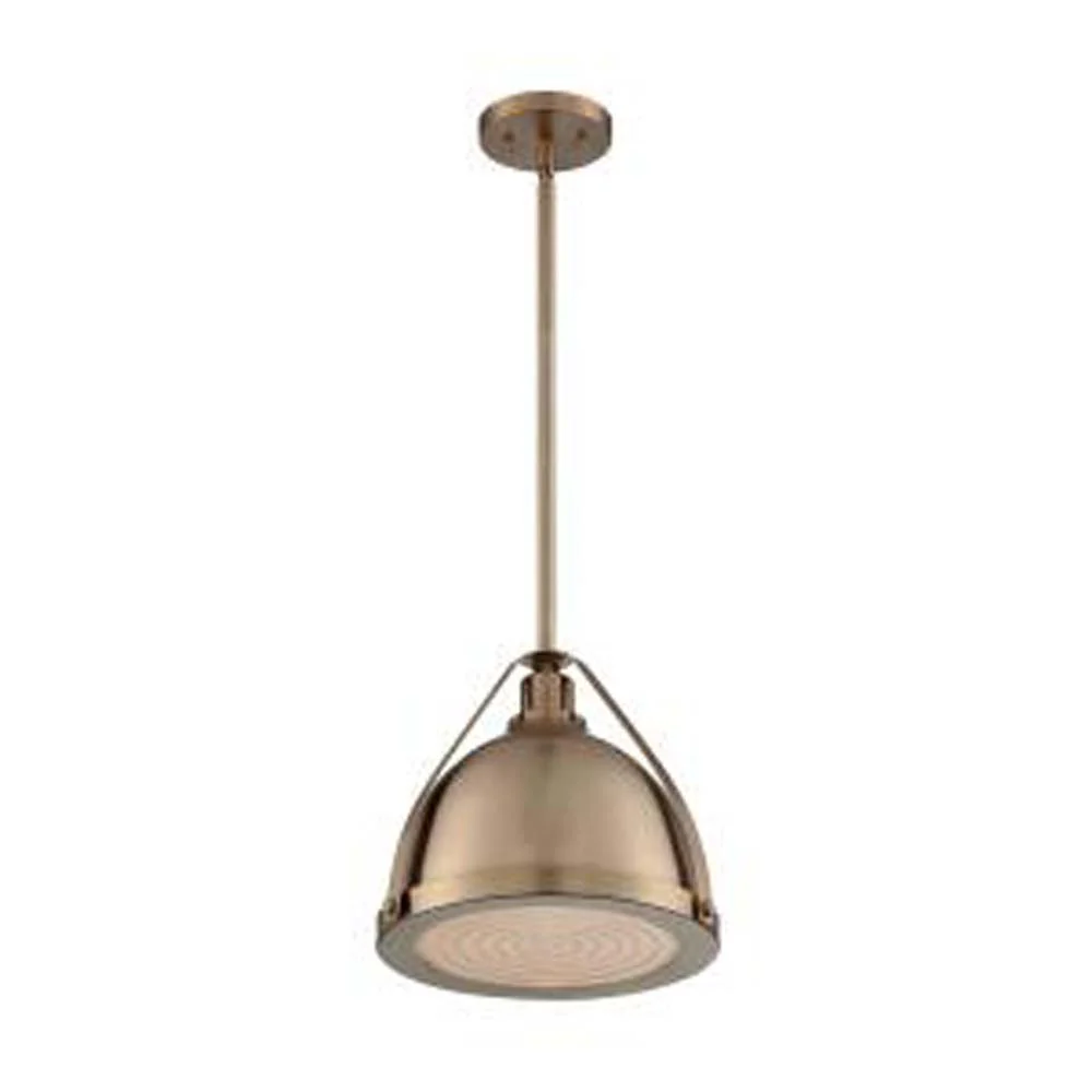 Nuvo Barbett 1-Light Medium Pendant w/ Fresnel Glass in Burnished Brass Finish