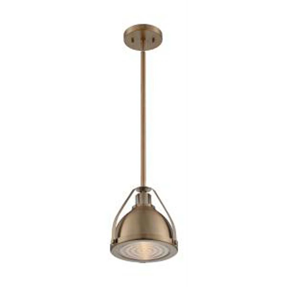 Nuvo Barbett 1-Light Small Pendant w/ Fresnel Glass in Burnished Brass Finish