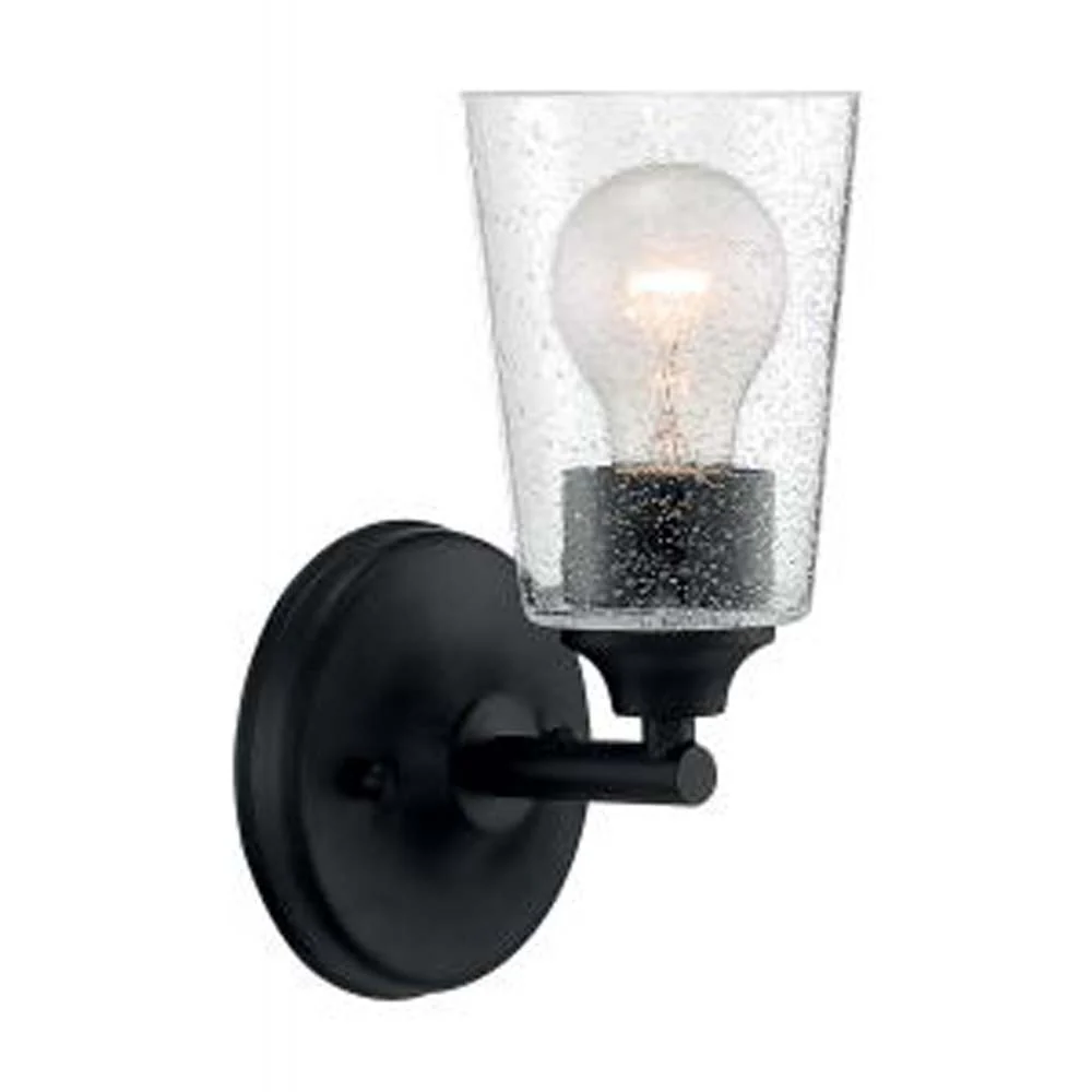 Nuvo Bransel 1-Light Vanity w/ Seeded Glass in Matte Black Finish