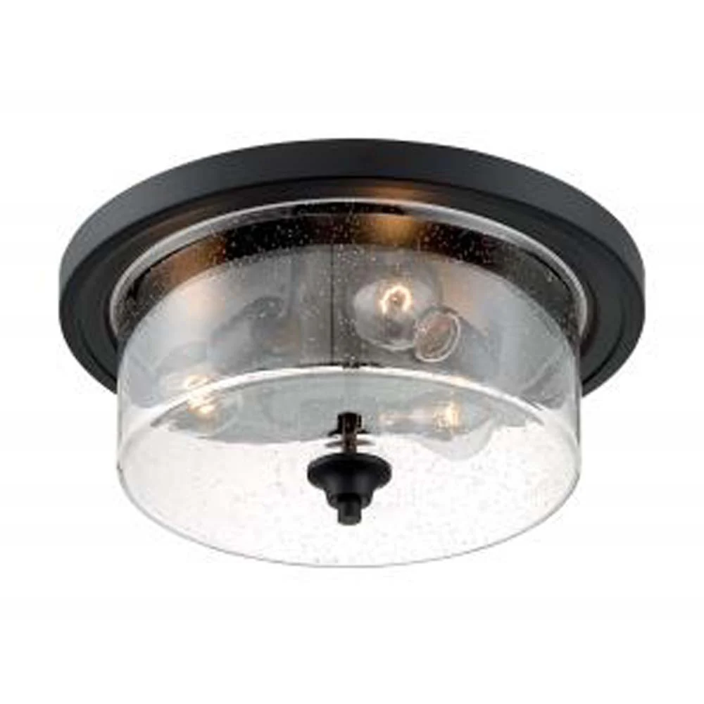 Nuvo Bransel 3-Light Flush Mount w/ Seeded Glass in Matte Black Finish
