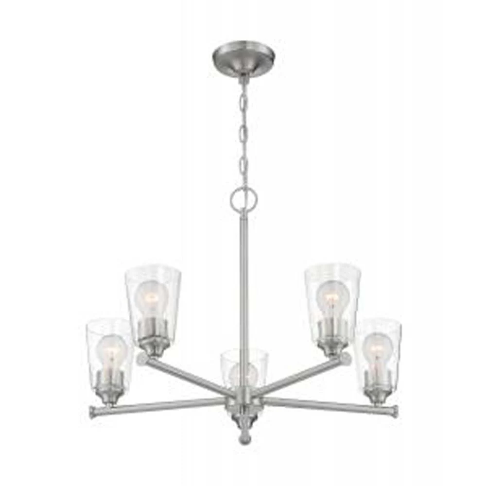 Nuvo Bransel 5-Light Chandelier w/ Seeded Glass in Brushed Nickel Finish