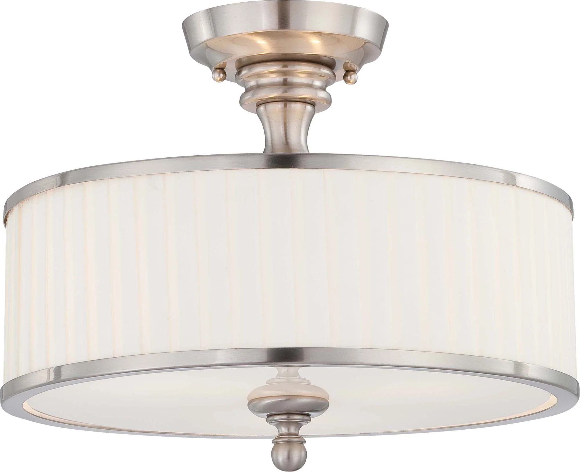 Nuvo Candice - 3 Light Semi Flush Fixture w/ Pleated White Shade