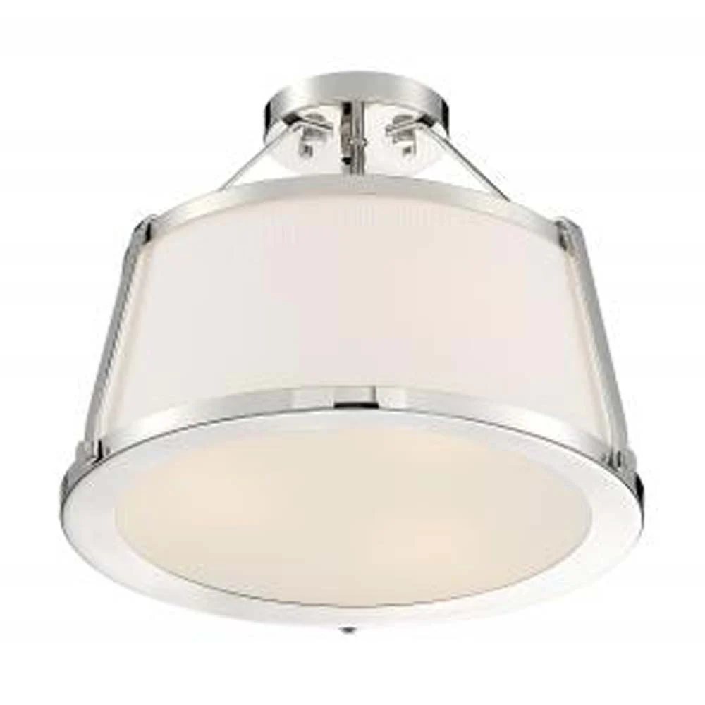 Nuvo Cutty 3-Light Semi Flush w/ Fabric Shade Brushed Nickel Finish