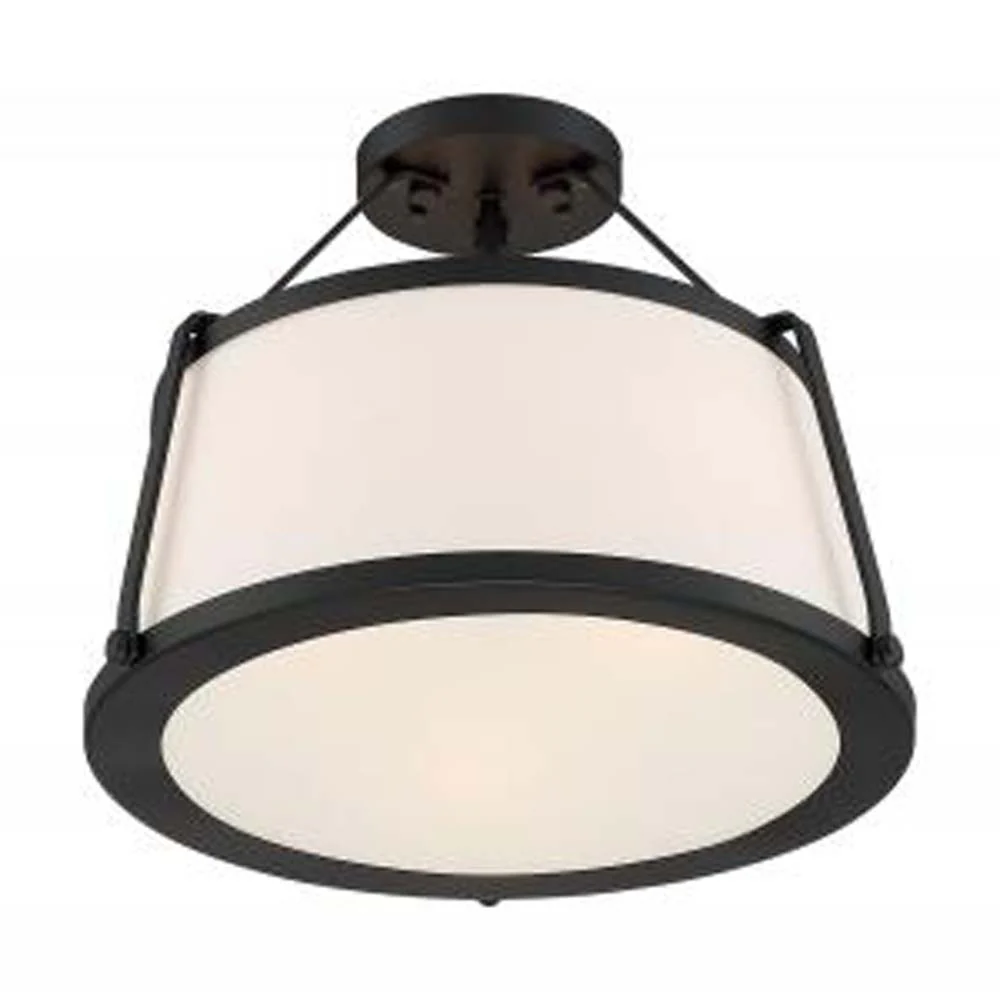 Nuvo Cutty 3-Light Semi Flush w/ Fabric Shade in Matte Black Finish