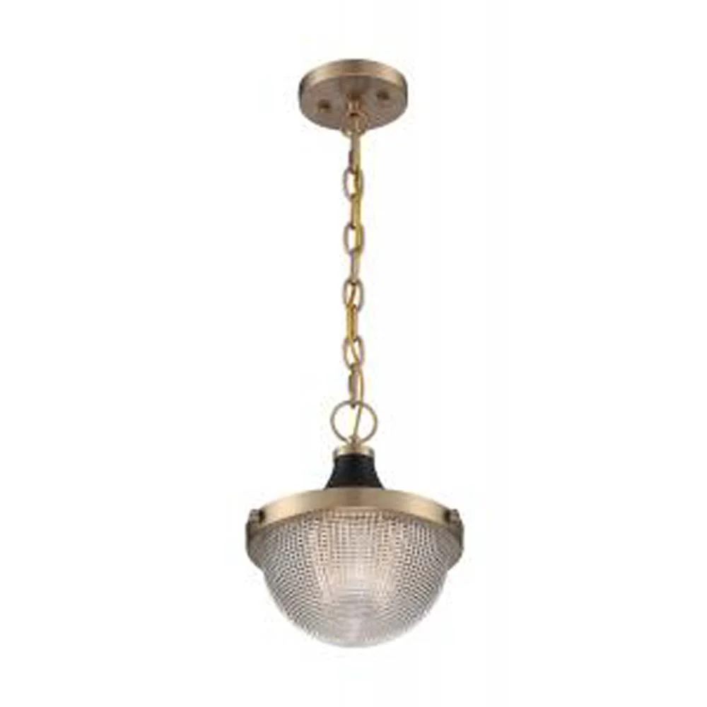 Nuvo Faro 1-Light Small Pendant w/ Clear Prismatic Glass in Burnished Brass