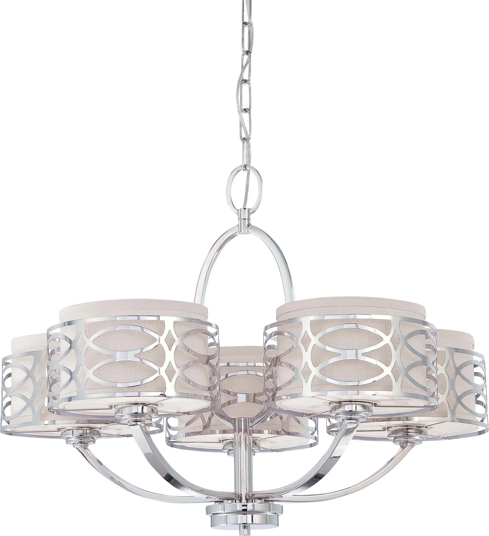Nuvo Harlow - 5 Light Chandelier w/ Slate Gray Fabric Shades