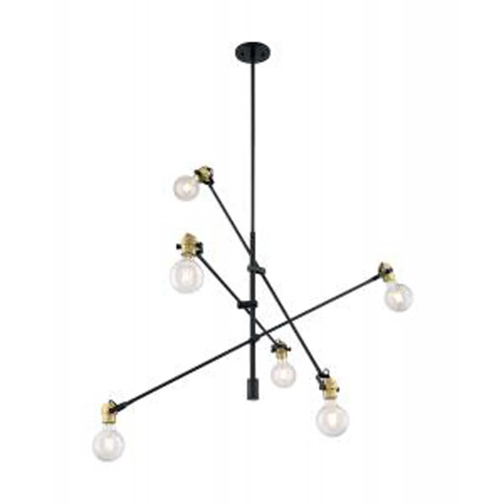 Nuvo Mantra 6-Light Pendant w/ Black & Brass Accents Finish